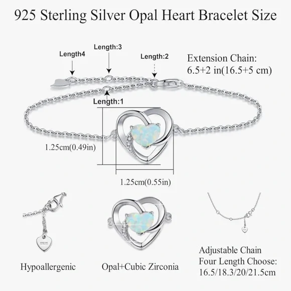 Silver Heart Bracelet with Opal Accent - Picture 4 of 8
